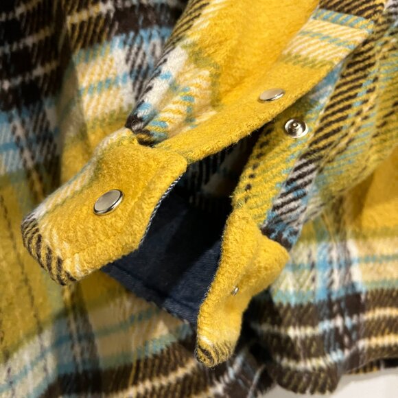 BILLIONAIRE BOYS CLUB Yellow Plaid Snap Down WEALTH Shirt sz LARGE L - Picture 5 of 9